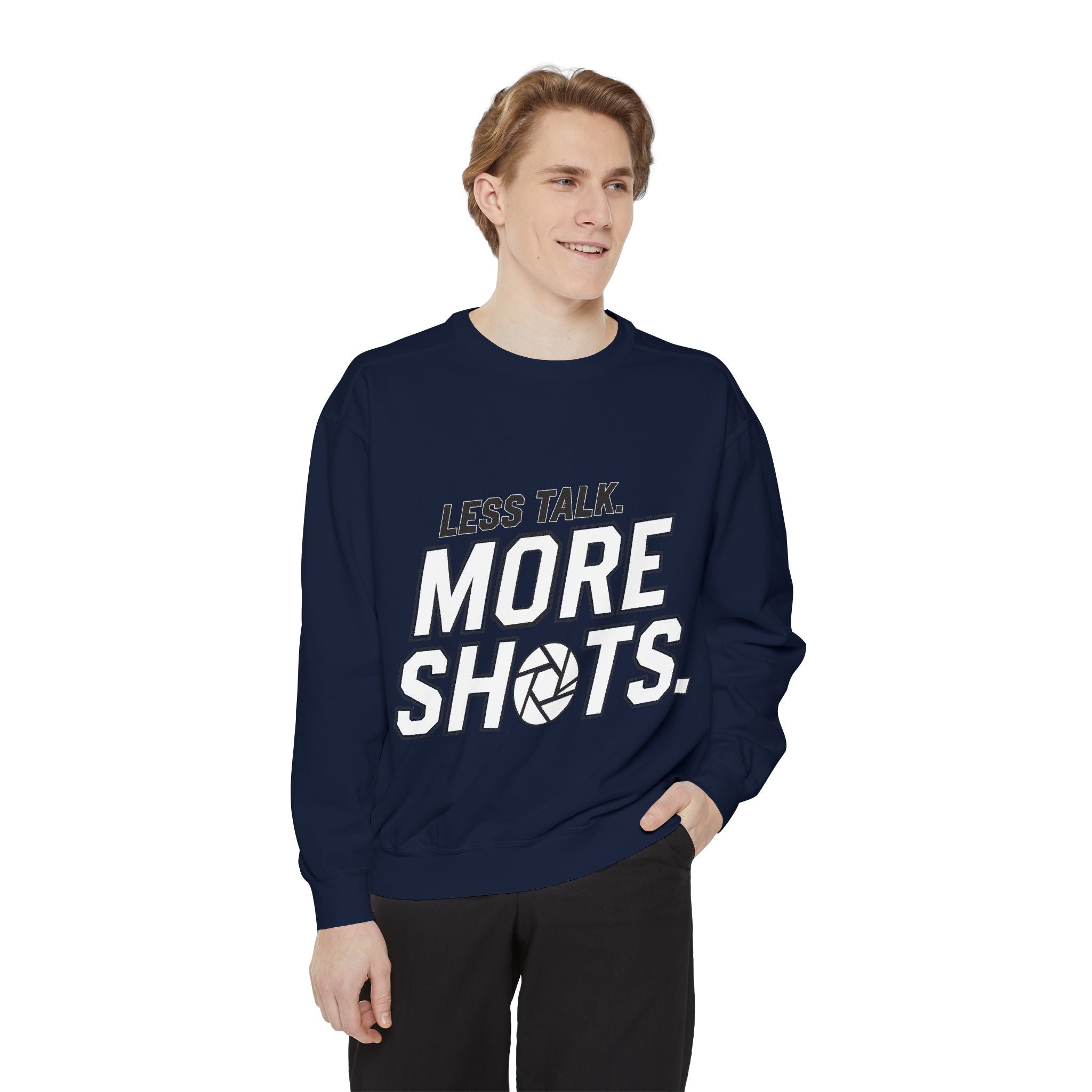 Sweatshirt — "Less Talk. More Shots." Photography Crewneck