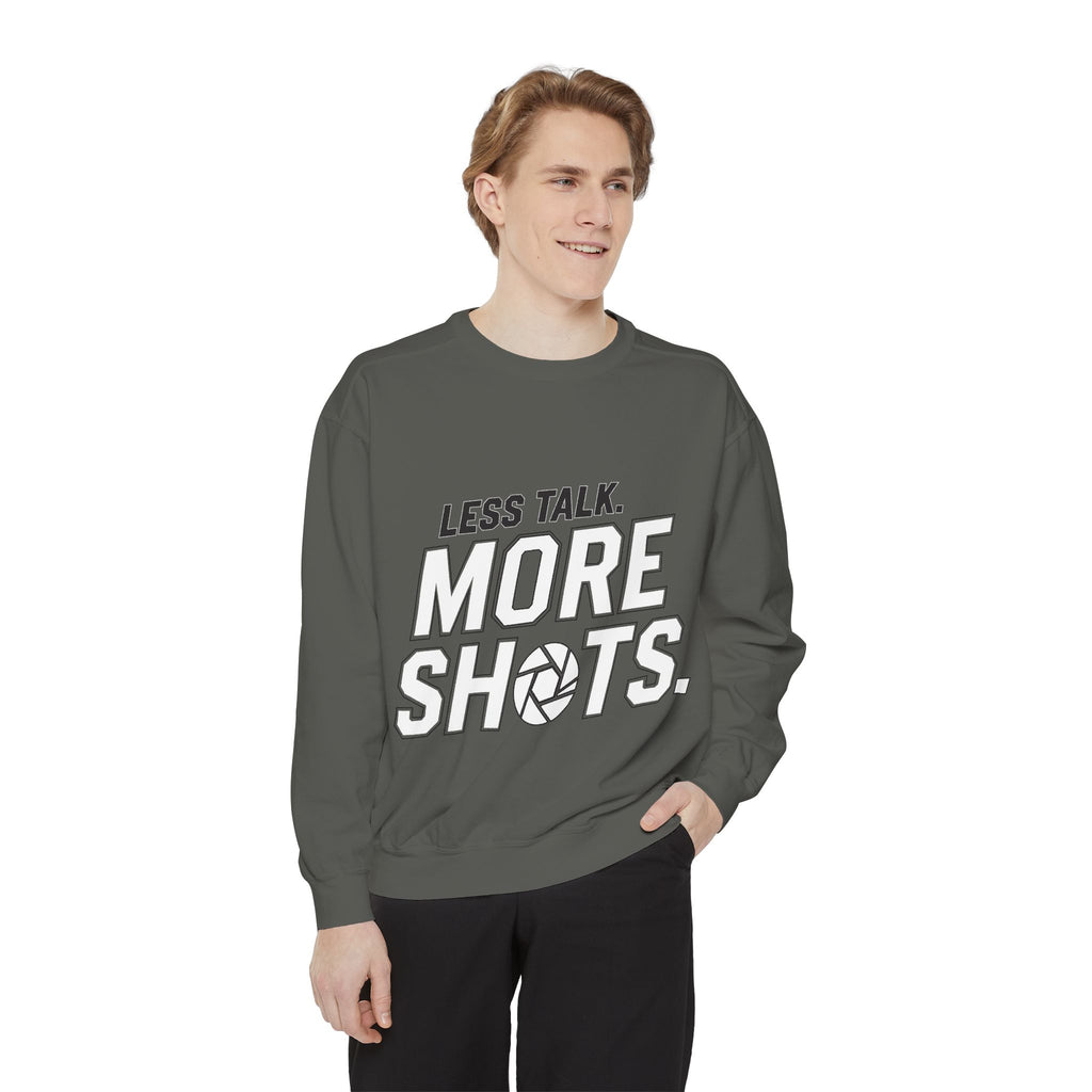 Sweatshirt — "Less Talk. More Shots." Photography Crewneck