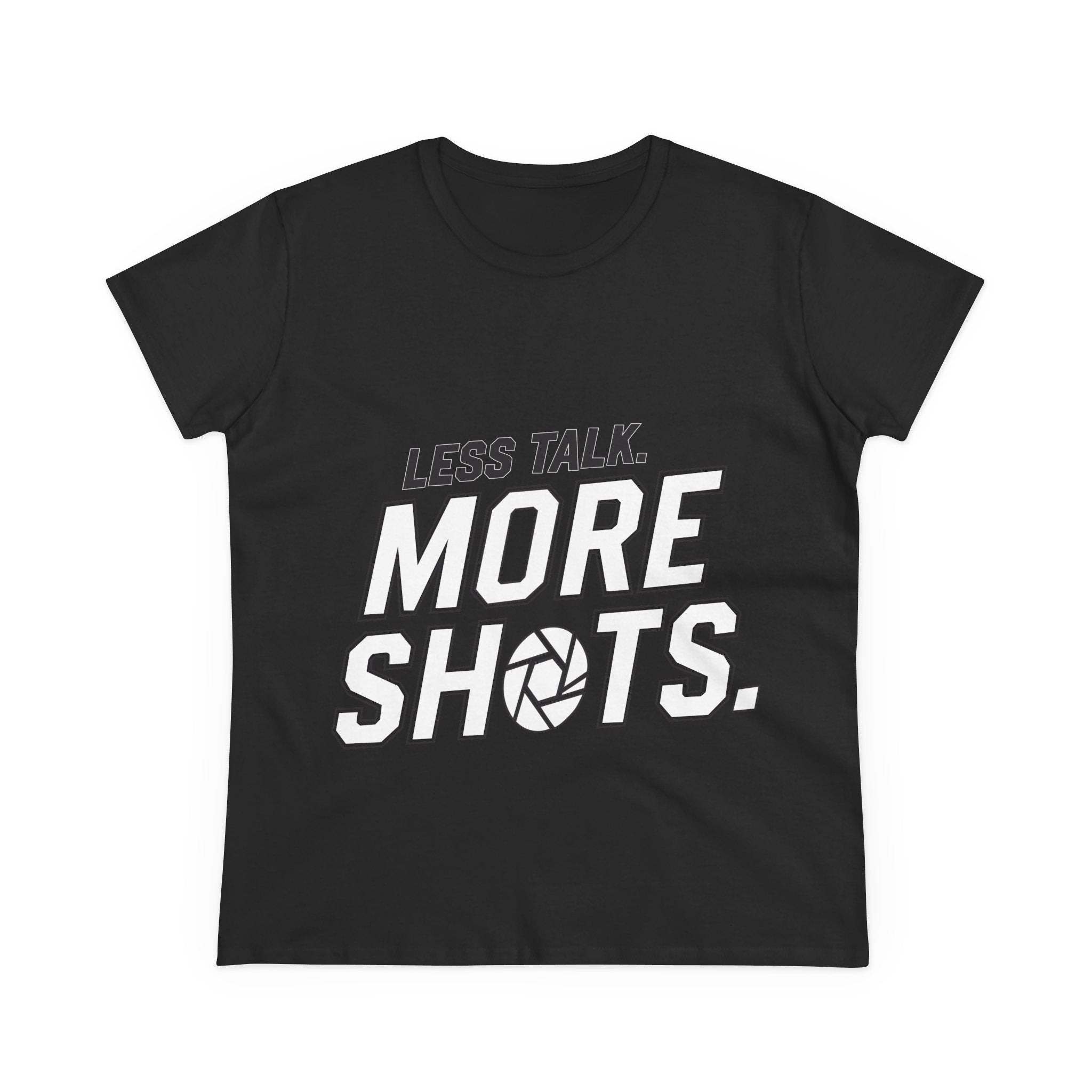 Photography Tee — "Less Talk. More Shots." Women's Cotton Shirt