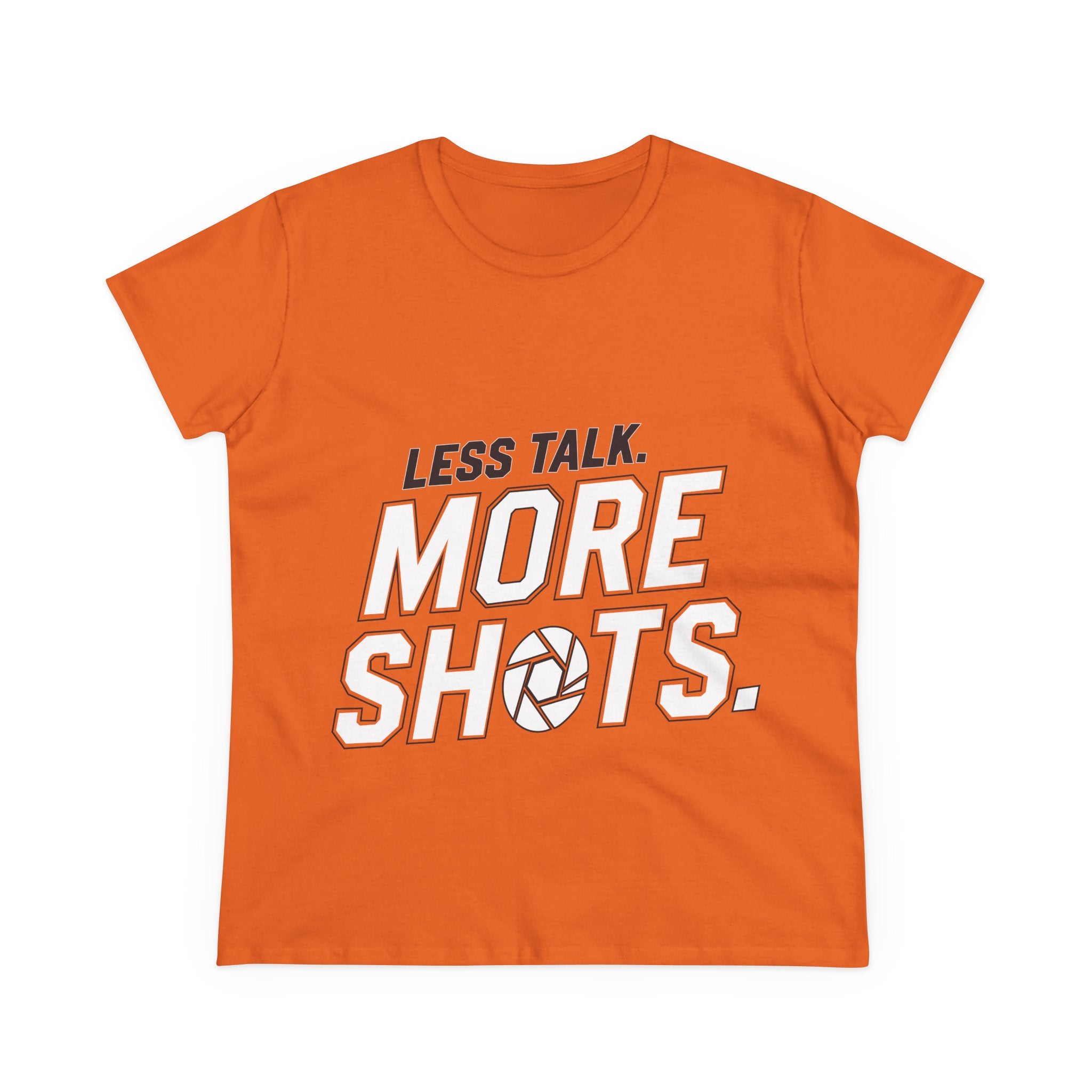 Photography Tee — "Less Talk. More Shots." Women's Cotton Shirt
