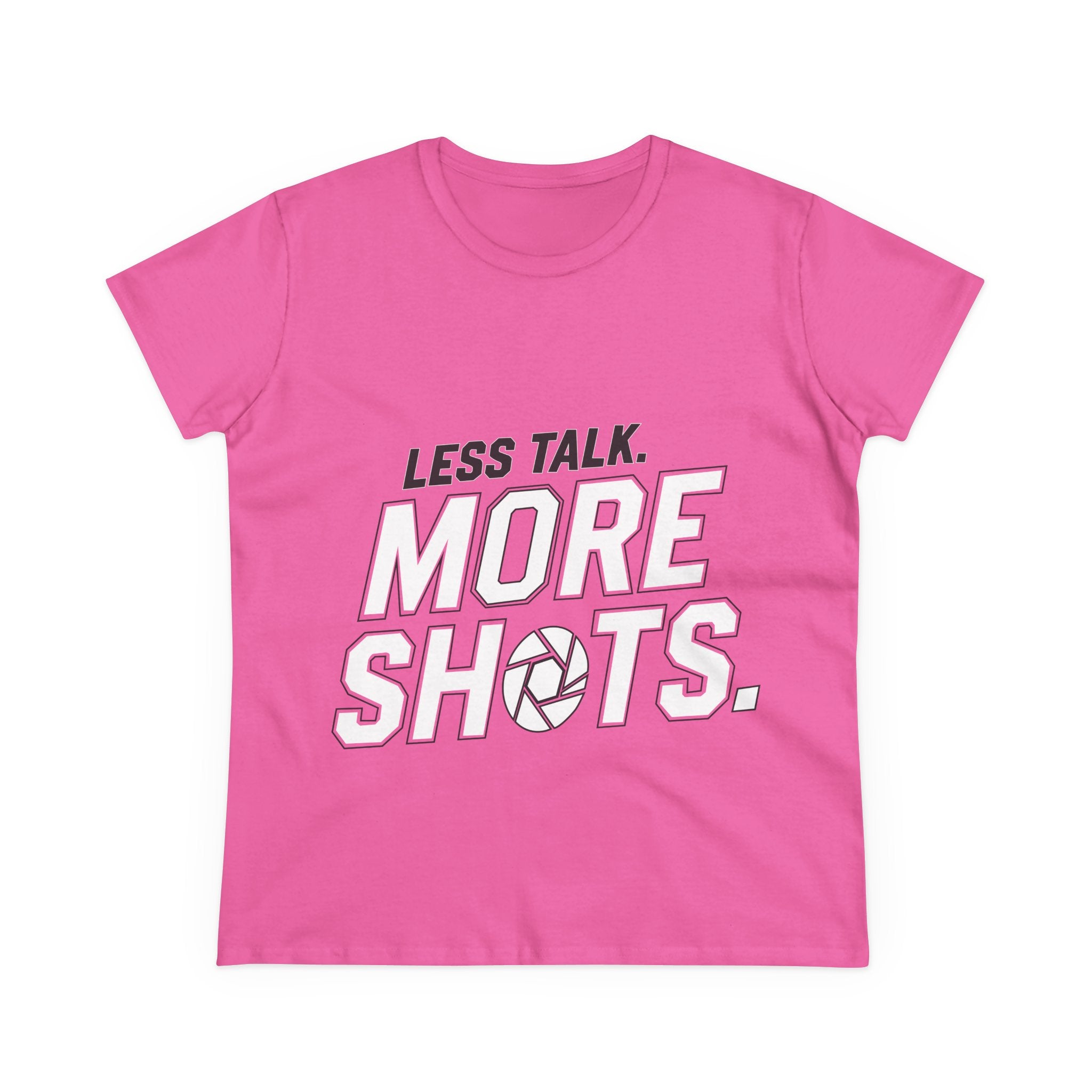 Photography Tee — "Less Talk. More Shots." Women's Cotton Shirt