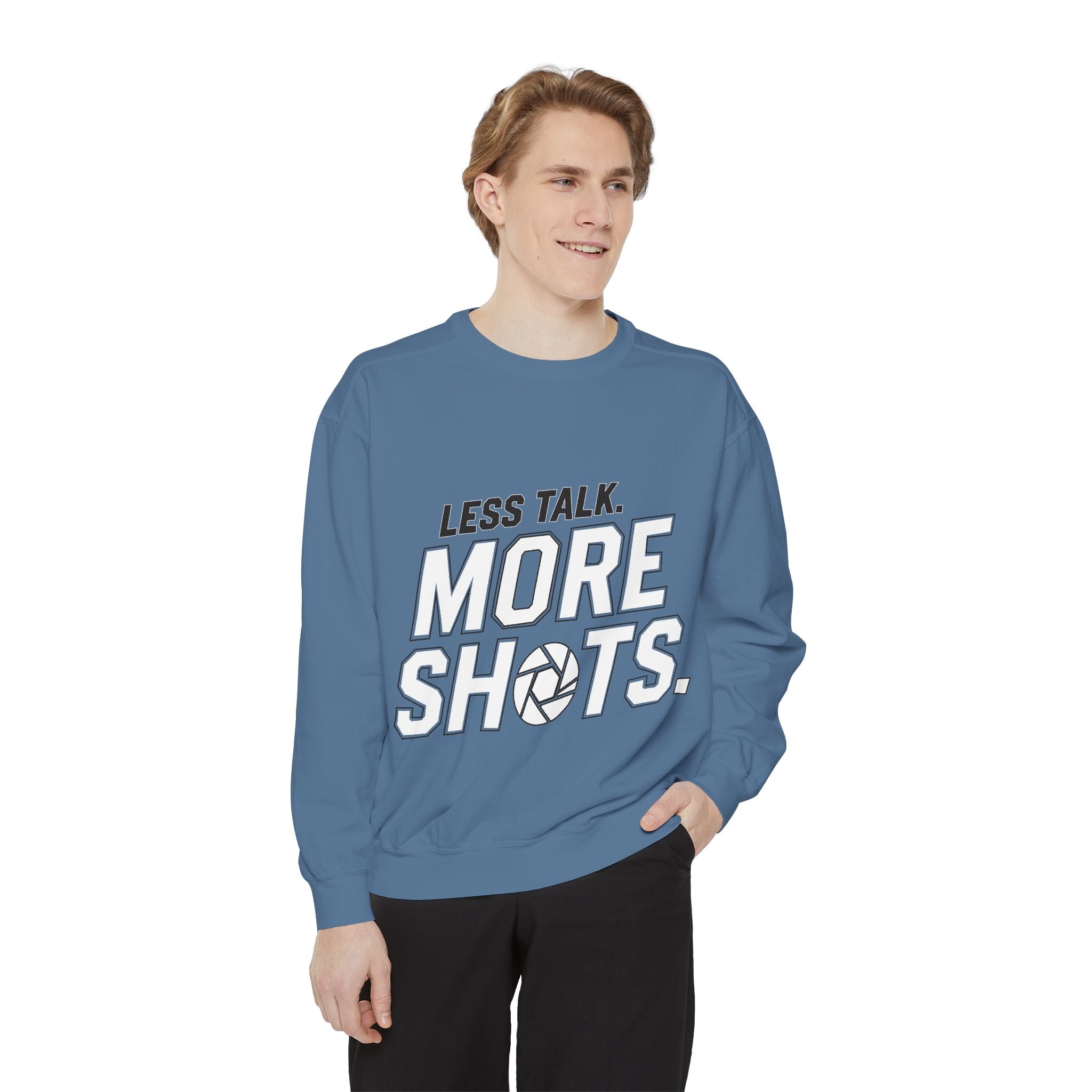 Sweatshirt — "Less Talk. More Shots." Photography Crewneck